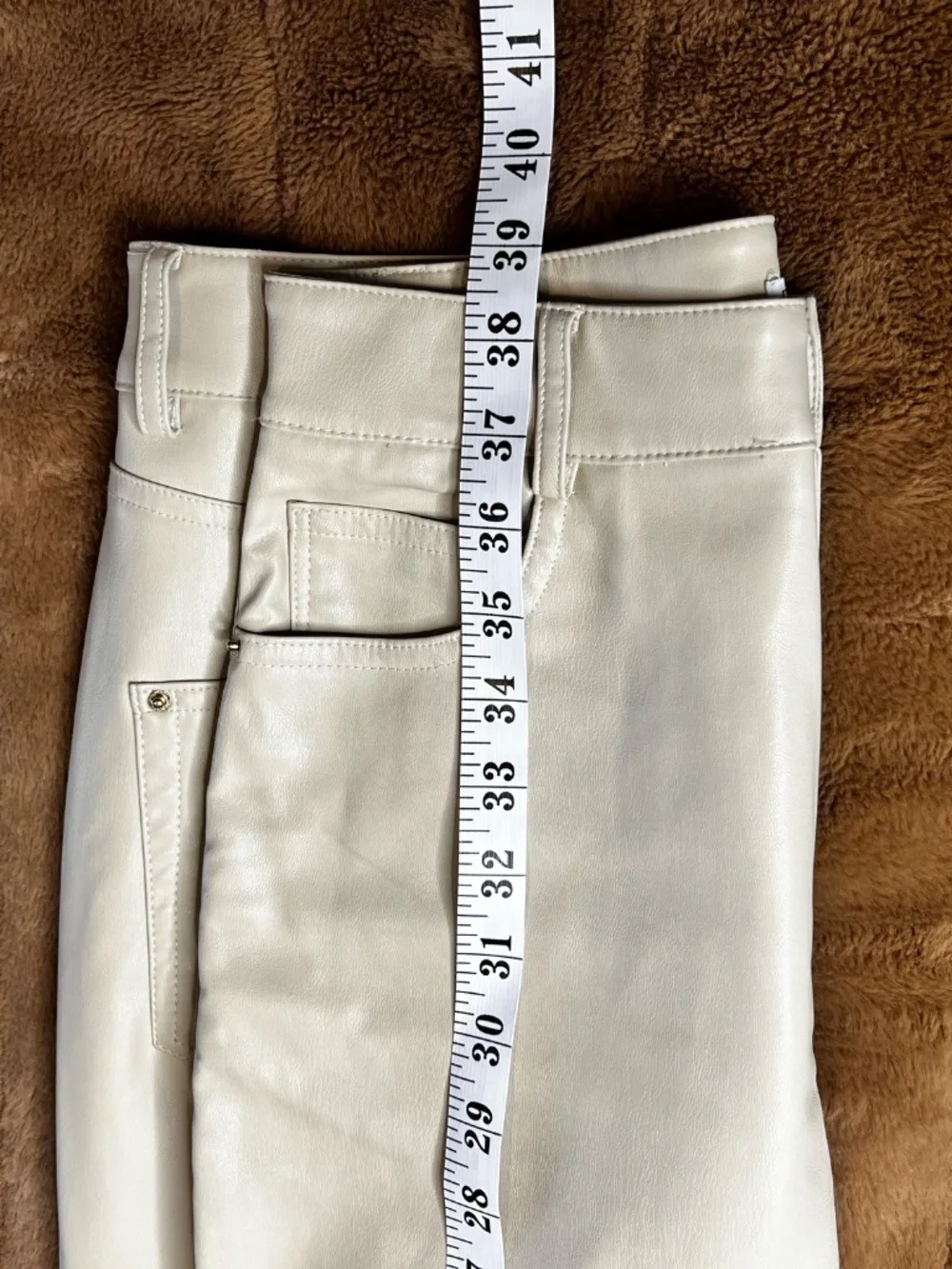 Zara Faux Leather Pants Size 4 Cream Beige High Waist Straight Leg Vegan Leather - Picture 5 of 11
